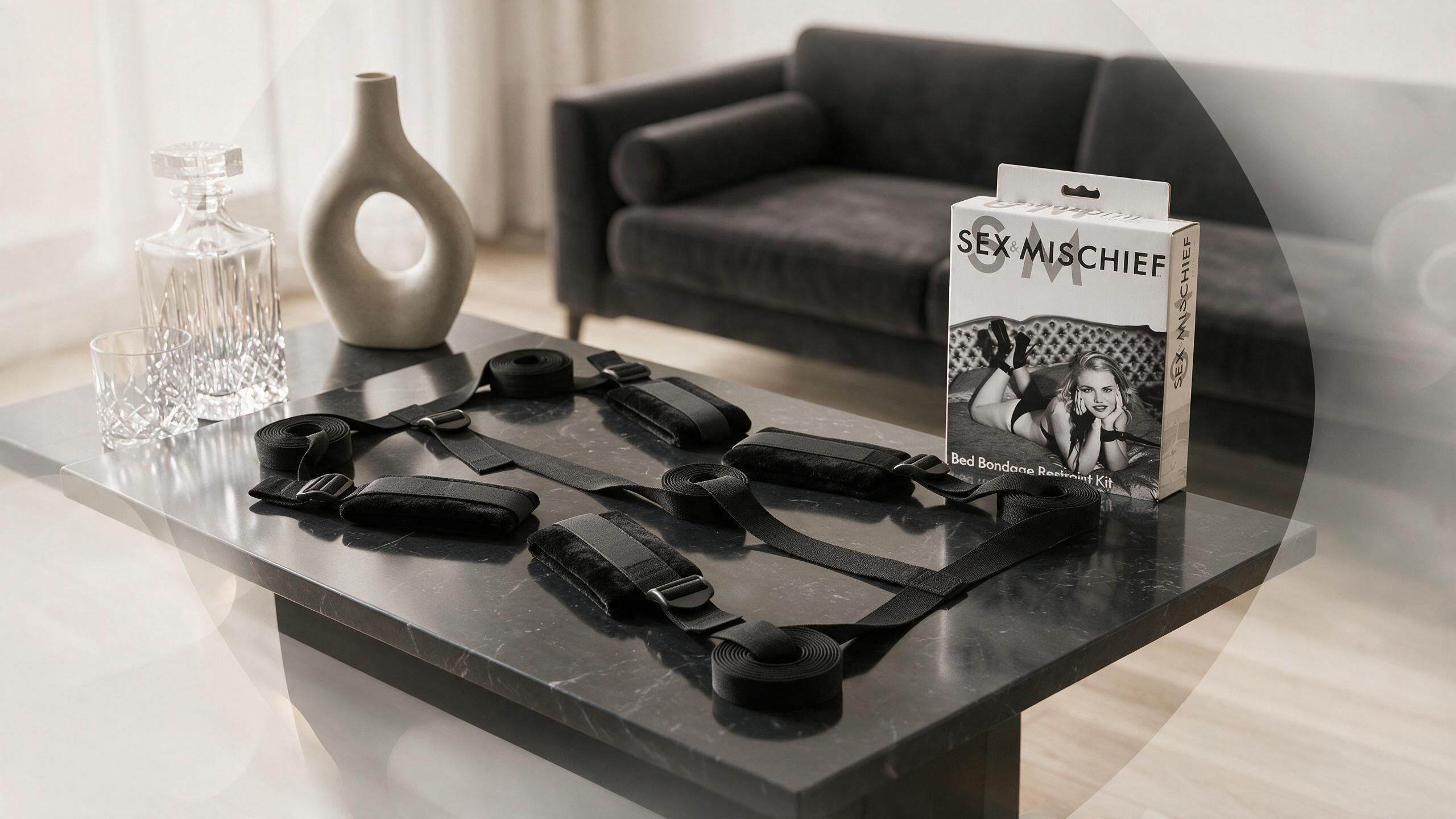 Sportsheets Sex & Mischief 5-Piece Adjustable Bed Bondage Restraint Kit Black