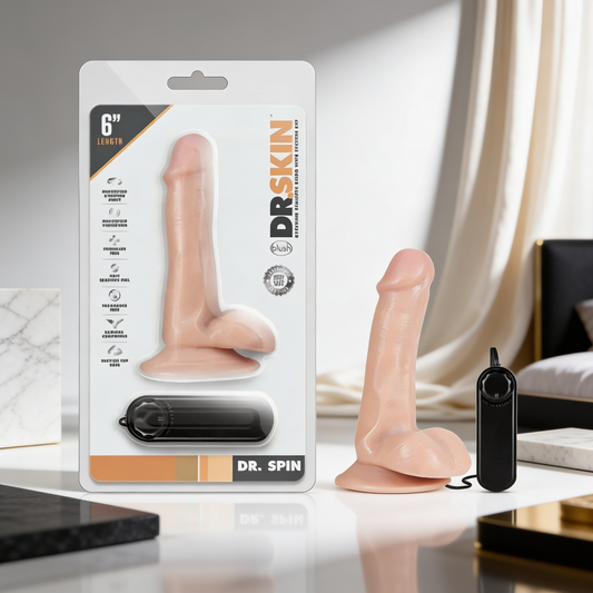Dr. Skin Dr. Spin 6 in. Gyrating Realistic Dildo with Balls Beige