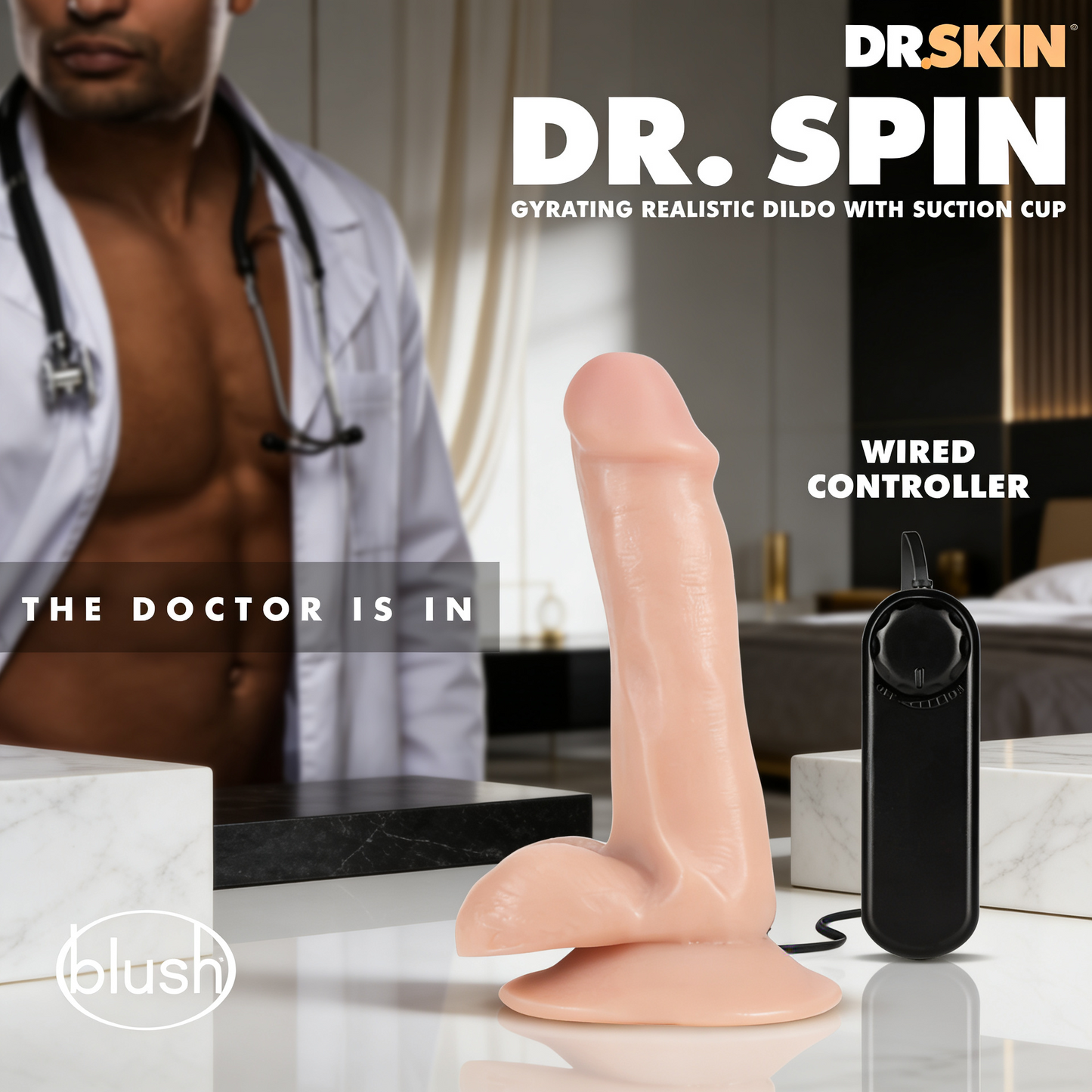 Dr. Skin Dr. Spin 6 in. Gyrating Realistic Dildo with Balls Beige