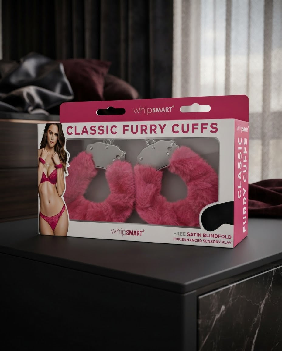 Furry Cuffs with Eye Mask - Hot Pink