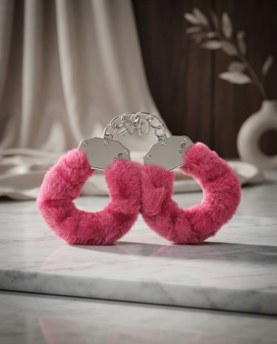 Furry Cuffs with Eye Mask - Hot Pink