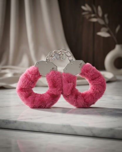Furry Cuffs with Eye Mask - Hot Pink