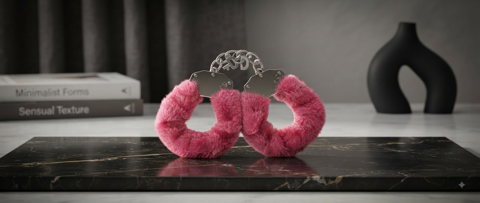 Furry Cuffs with Eye Mask - Hot Pink