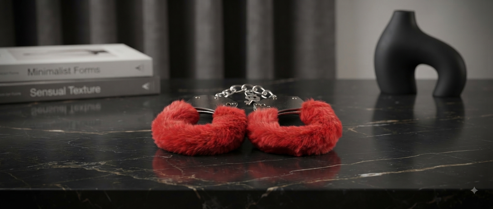 Furry Cuffs with Eye Mask - Red