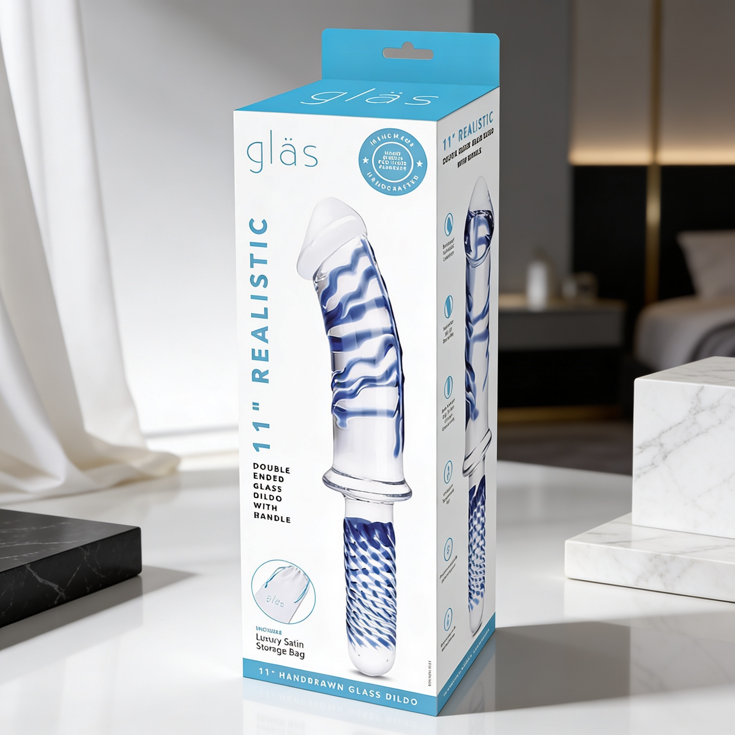 Glas 11 in. Realistic Double Ended Glass Dildo with Handle