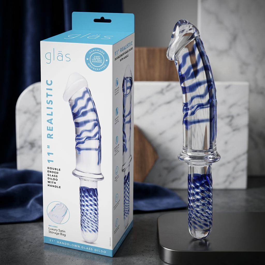 Glas 11 in. Realistic Double Ended Glass Dildo with Handle