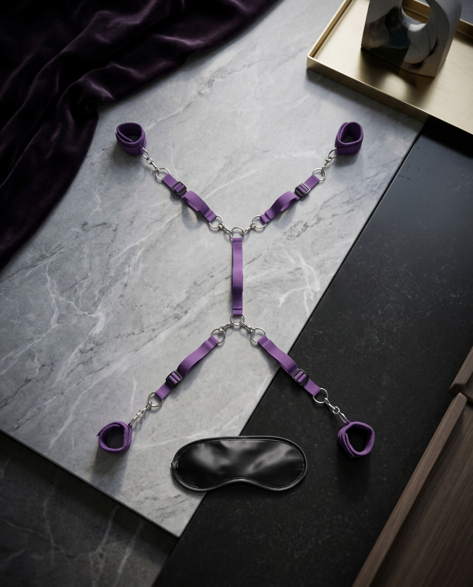 Lux Fetish 7-Piece Bed Spreader Playful Restraint System Purple