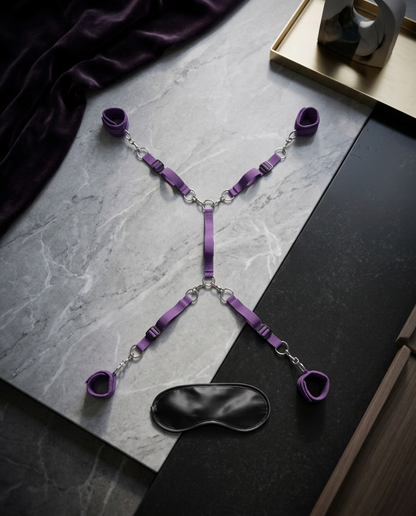 Lux Fetish 7-Piece Bed Spreader Playful Restraint System Purple