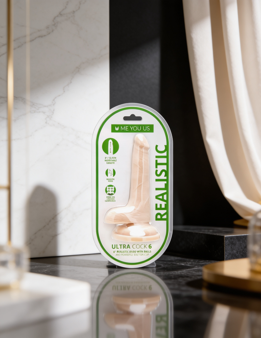 Me You Us Ultra Cock 6 in. Realistic Dual Density Dildo with Balls Vanilla