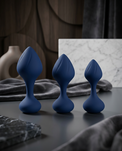 Playboy Tail Trainer 3-Piece Silicone Anal Plug Training Kit Navy