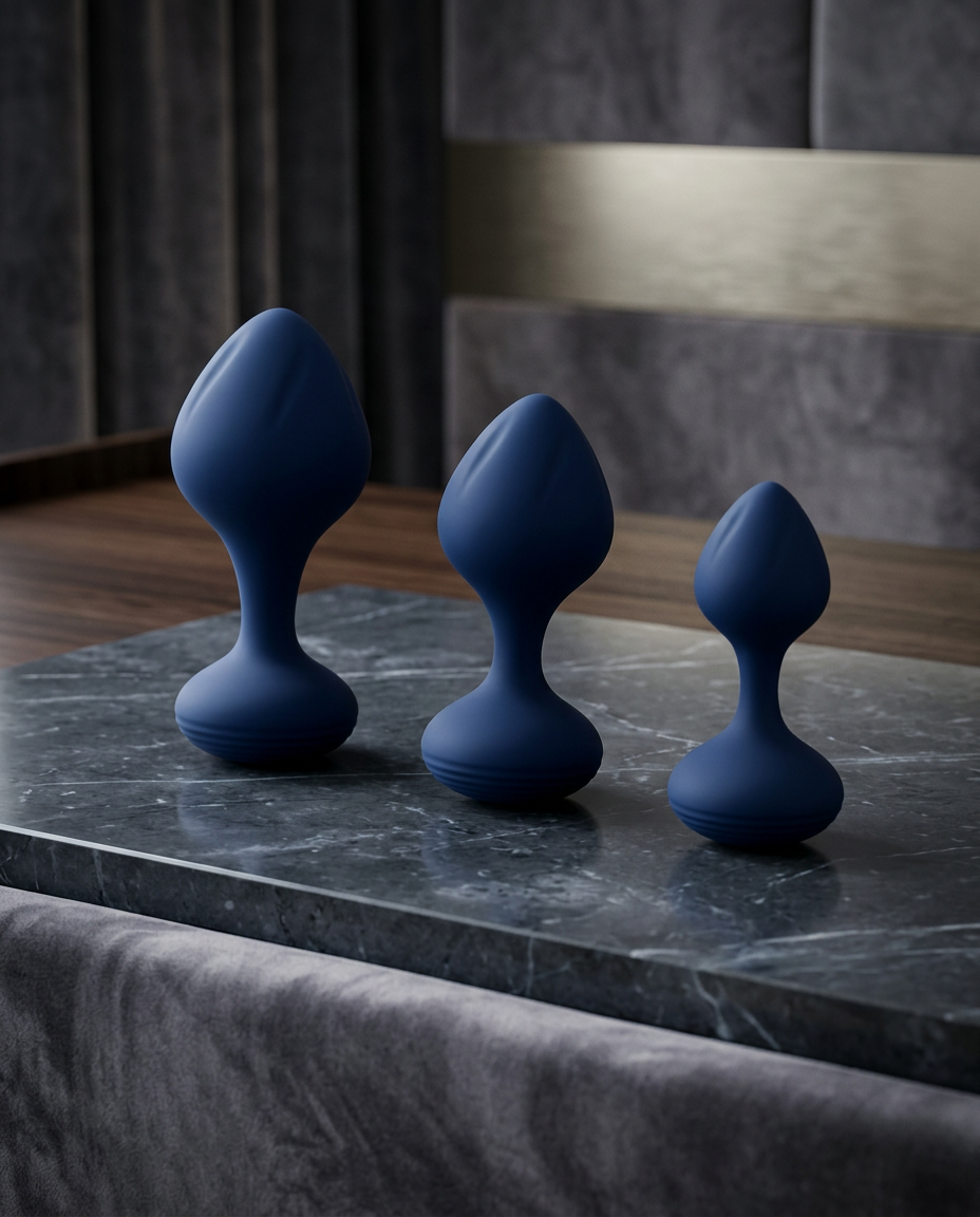 Playboy Tail Trainer 3-Piece Silicone Anal Plug Training Kit Navy