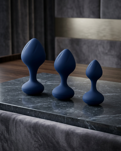 Playboy Tail Trainer 3-Piece Silicone Anal Plug Training Kit Navy