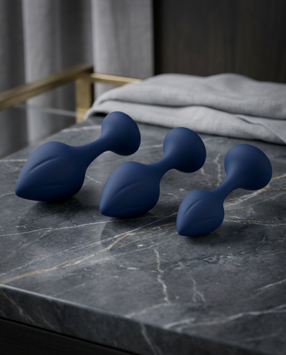 Playboy Tail Trainer 3-Piece Silicone Anal Plug Training Kit Navy