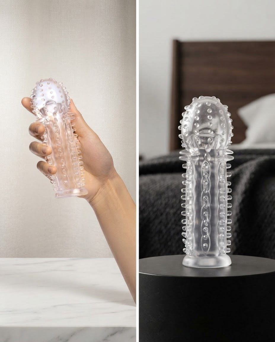 Su 1.5 In. See-thru Textured Penis Extender W/ Ball Loop