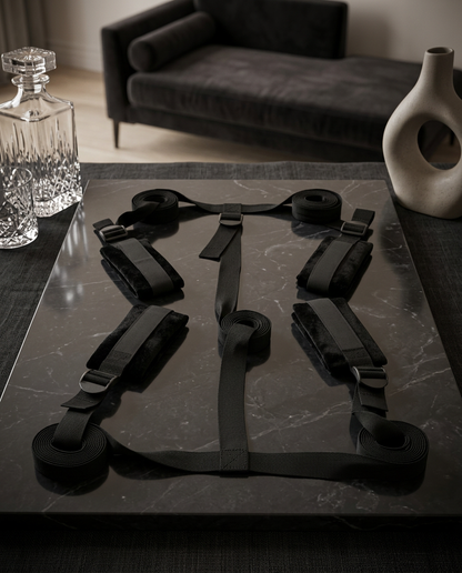 Sportsheets Sex & Mischief 5-Piece Adjustable Bed Bondage Restraint Kit Black