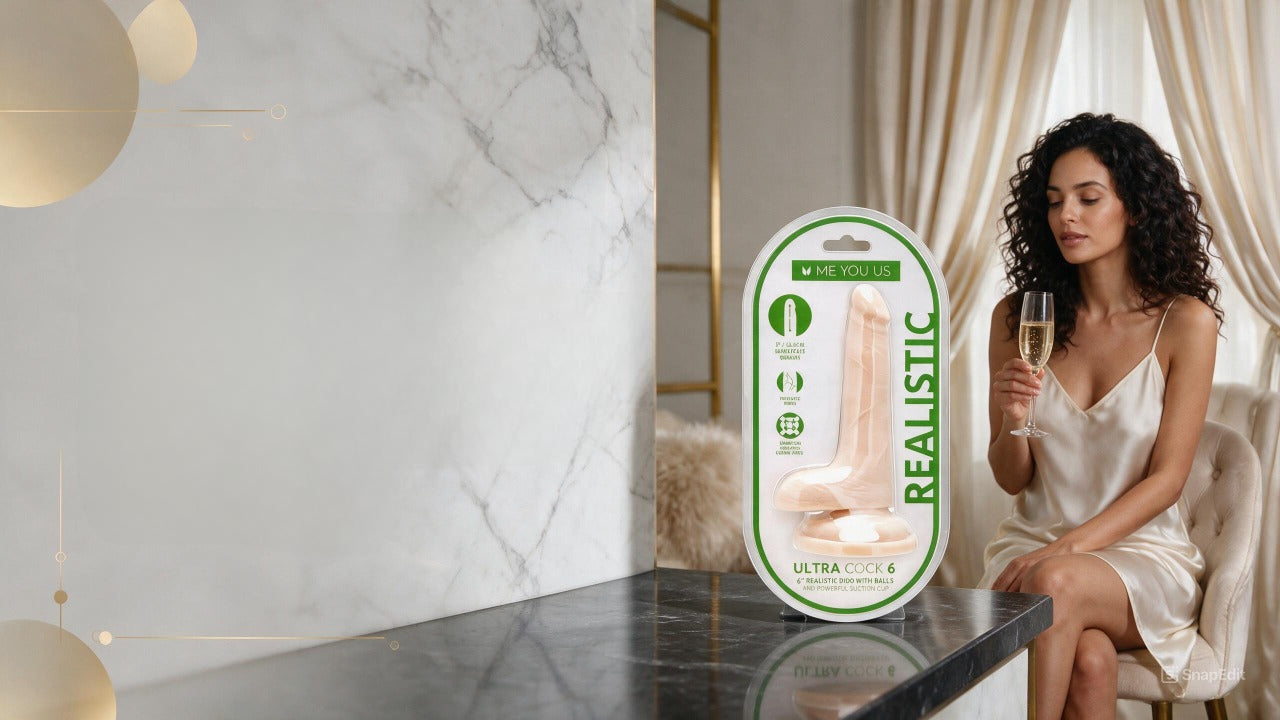 Me You Us Ultra Cock 6 in. Realistic Dual Density Dildo with Balls Vanilla