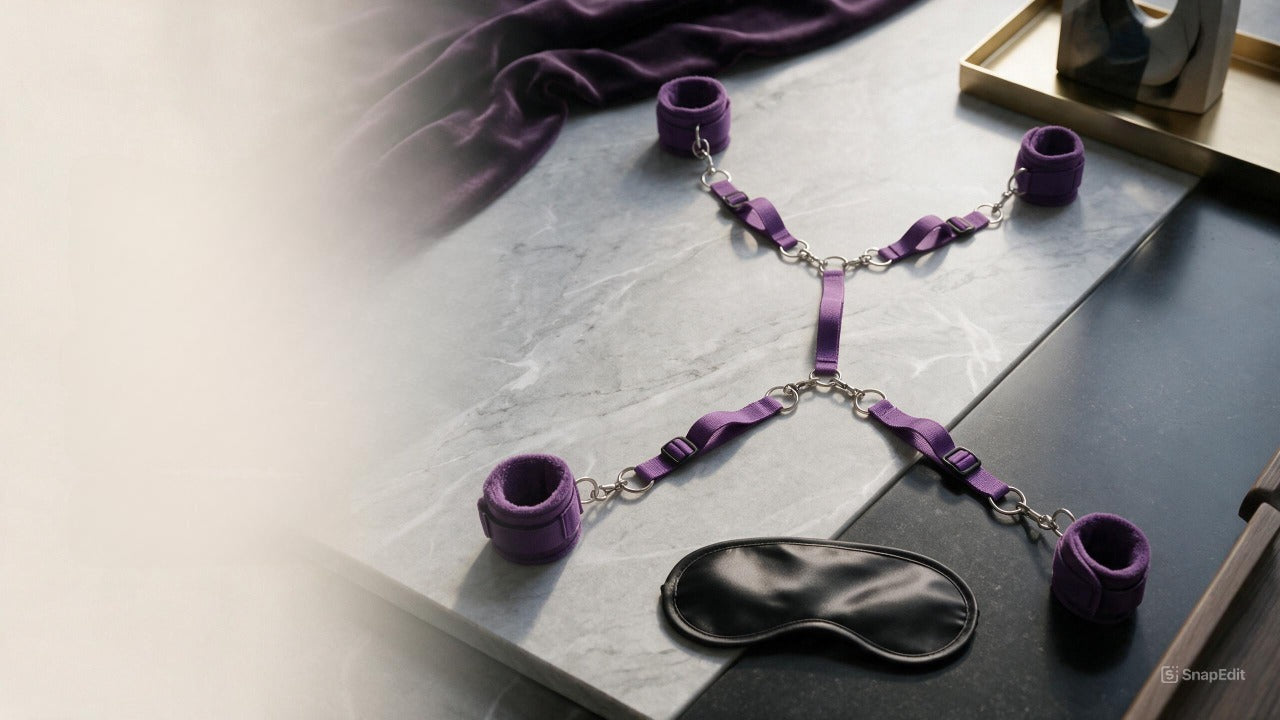 Lux Fetish 7-Piece Bed Spreader Playful Restraint System Purple